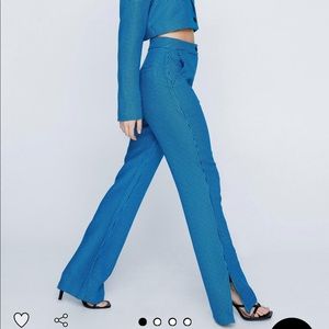 Check Tailored Flared Pants Blue Nasty Gal